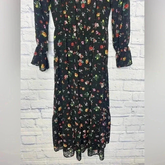 Banana Republic ClipDot Black Floral Chiffon Midi Dress - Picture 5 of 12